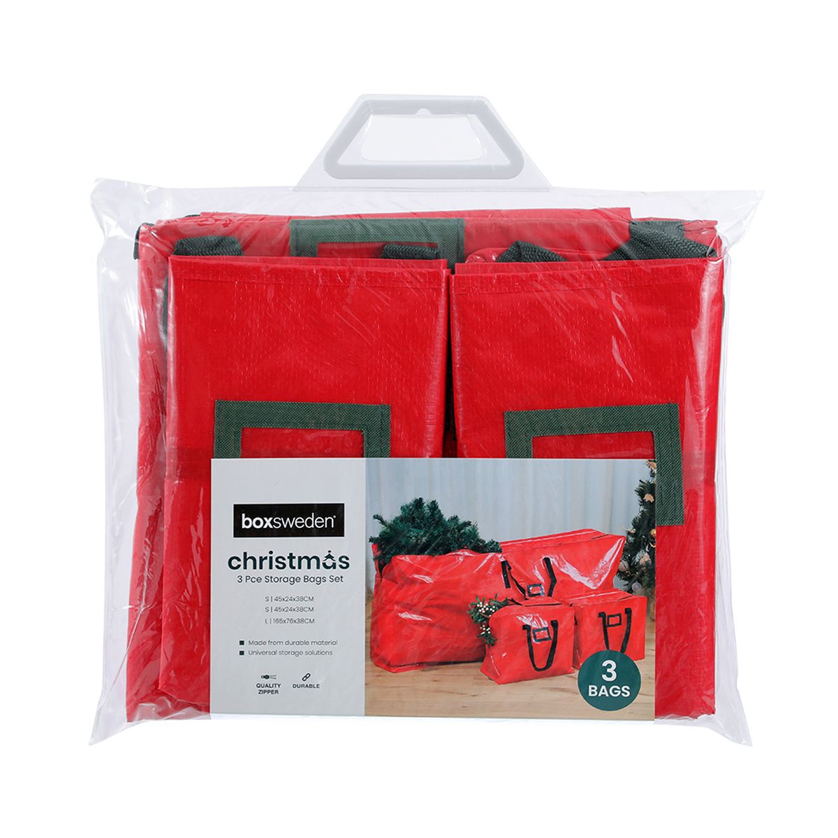 3 Pack Christmas Storage Bags - Red