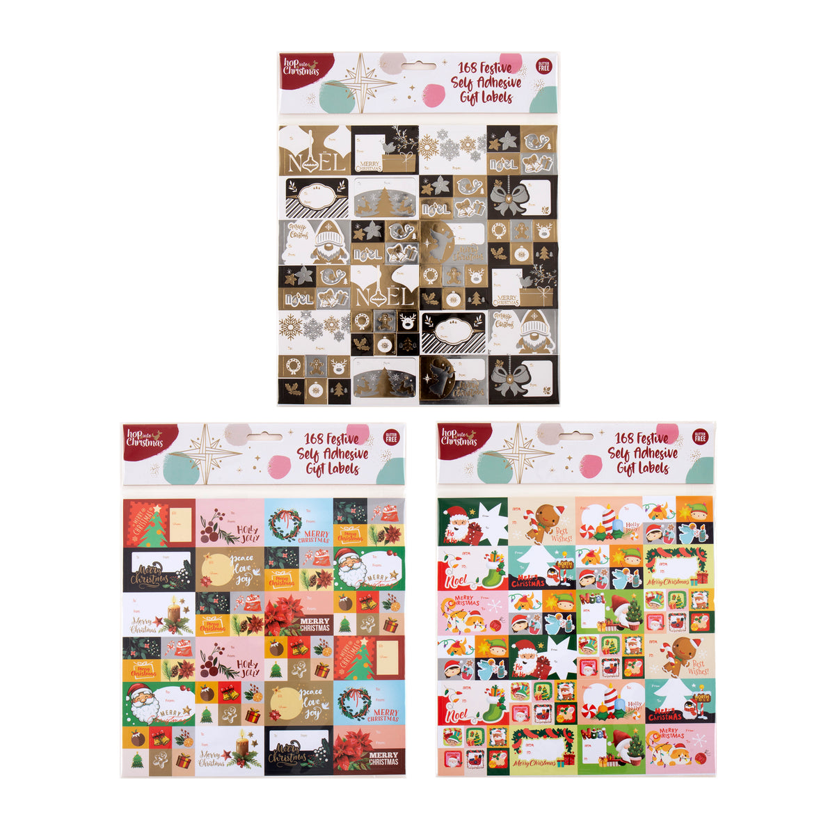 168 Pack Christmas Gift Labels - 3 Assorted Designs