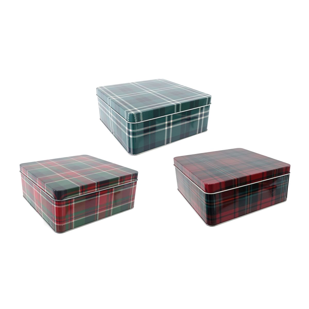 Square Tartan Cookie Tin 18 x 18 x 7.5cm - Assorted