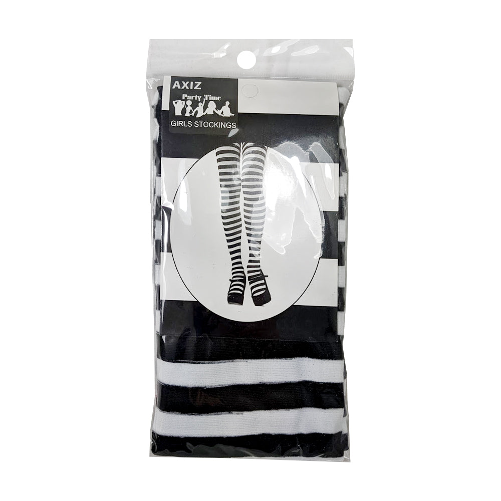 Kids Black & White Striped Stockings