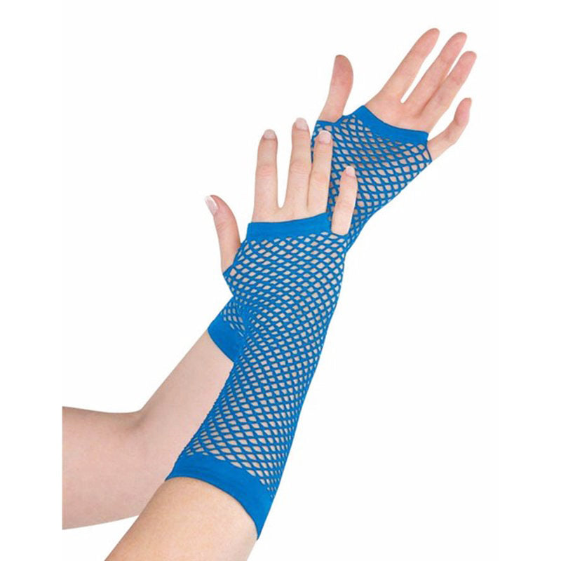 Long Fishnet Gloves Blue