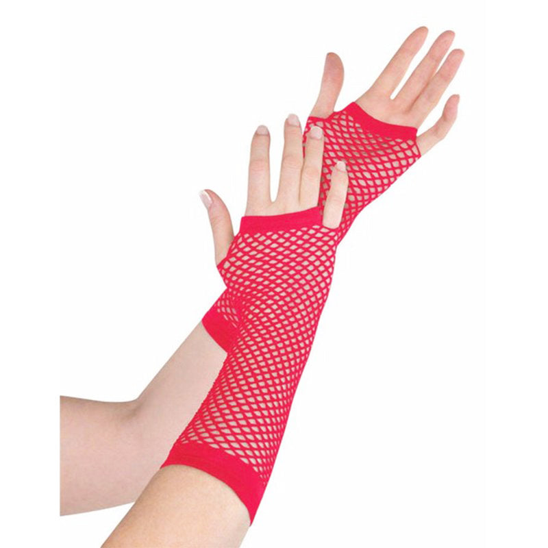 Long Fishnet Gloves Red
