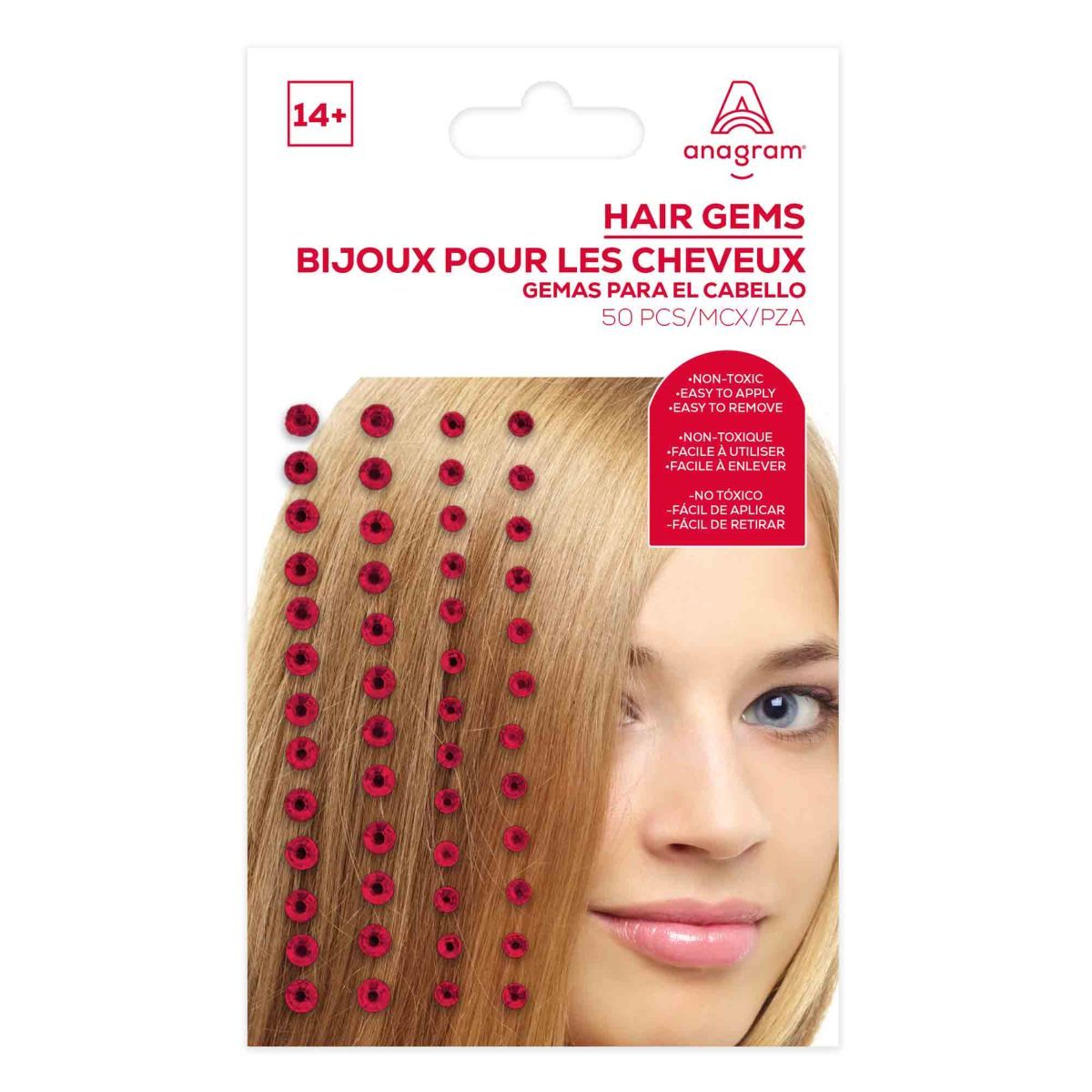 50 Pack Hair Gems - Apple Red