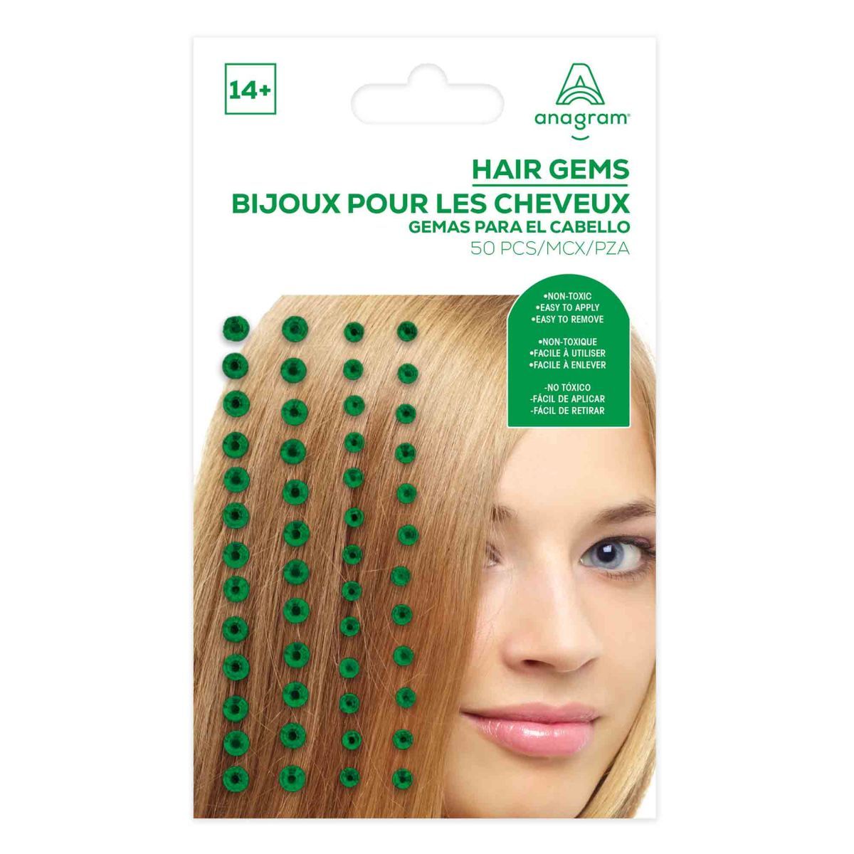 50 Pack Hair Gems - Festive Green