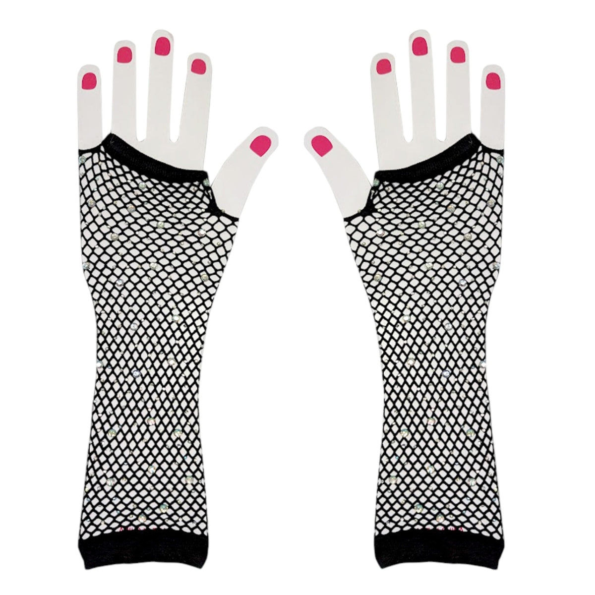 Red Fishnet Gloves with Crystals