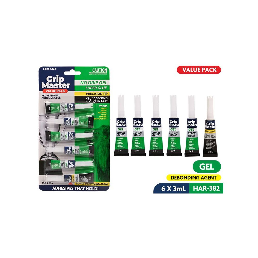 6 Piece Super Glue Gel and Debonder Set 3g