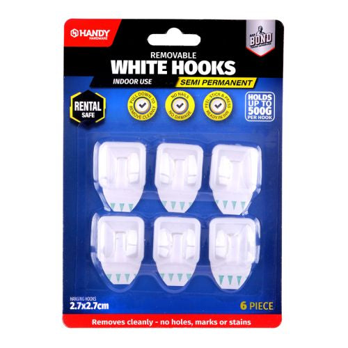 White Adhesive Hooks – 6 Pack