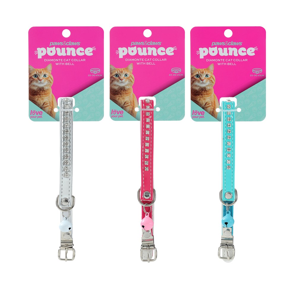 Diamante Cat Collar with Bell 22-30cm Assorted
