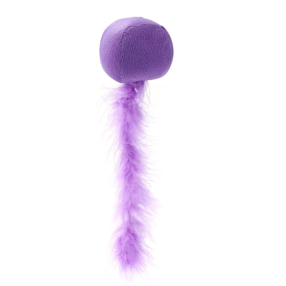 Plush Ball With Feather Tail Cat Toy - Assorted