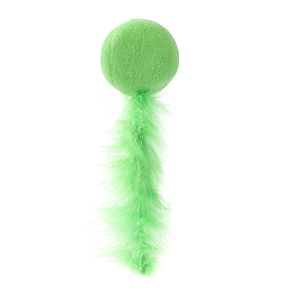 Plush Ball With Feather Tail Cat Toy - Assorted