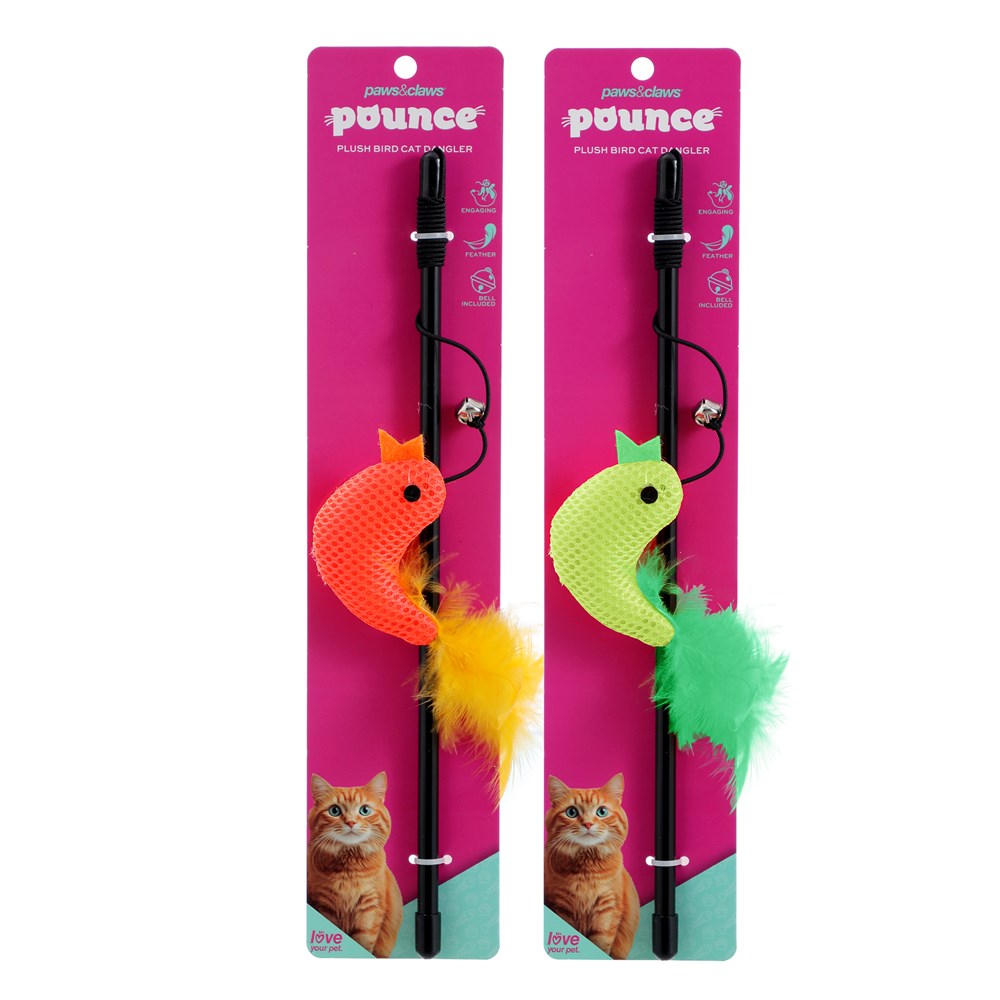 Plush Bird Cat Dangler Toy 30cm - 2 Assorted Colours