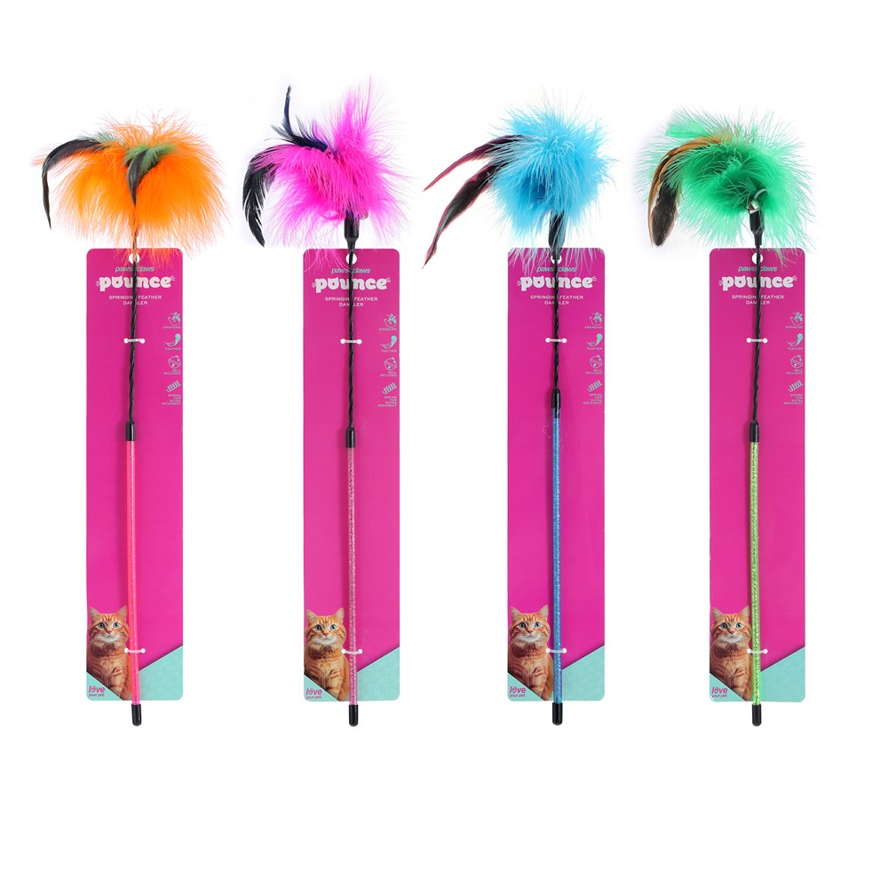 Pounce Springing Feather Cat Dangler 48cm Assorted