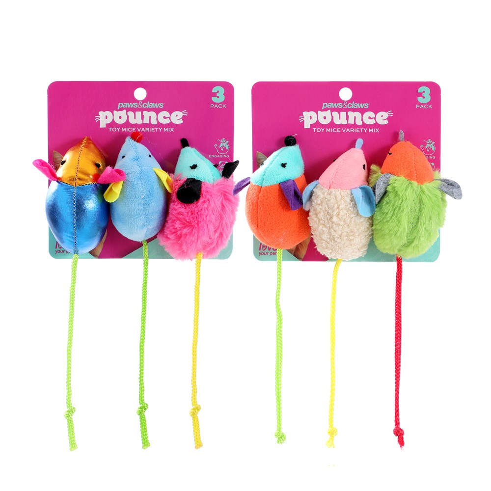 3 Pack Mice Variety Mix Cat Toy 6 x 13cm