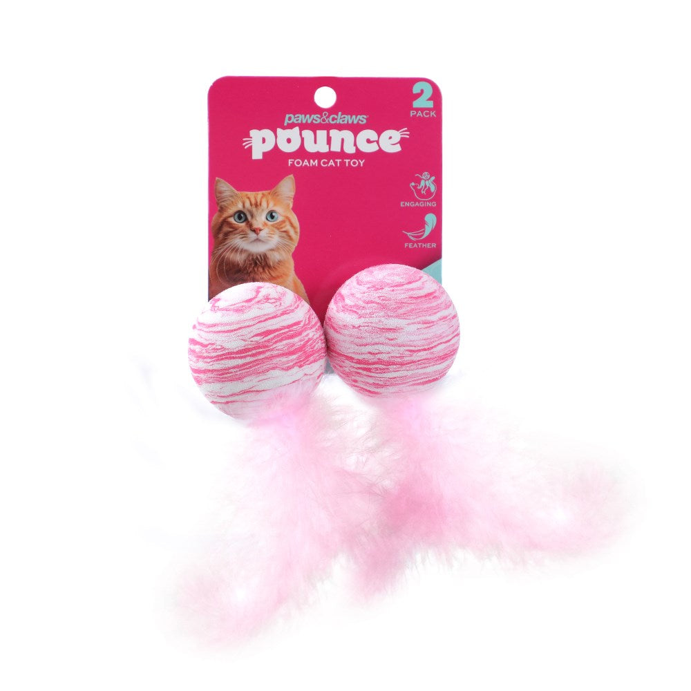 2 Pack Foam Cat Toy Balls With Feather - Assorted