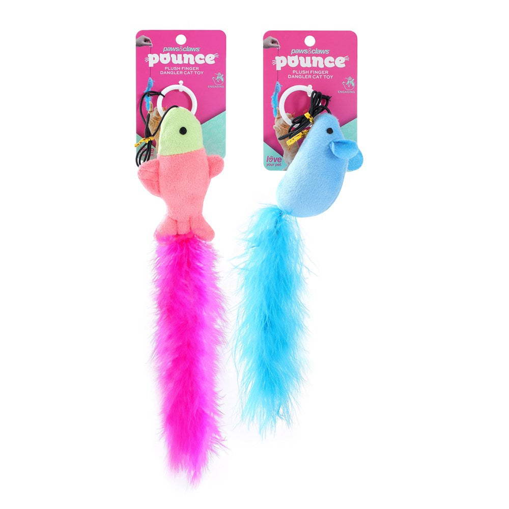 2 Pack Plush Finger Dangler Cat Toy with Boa Feather 4cm x 54cm