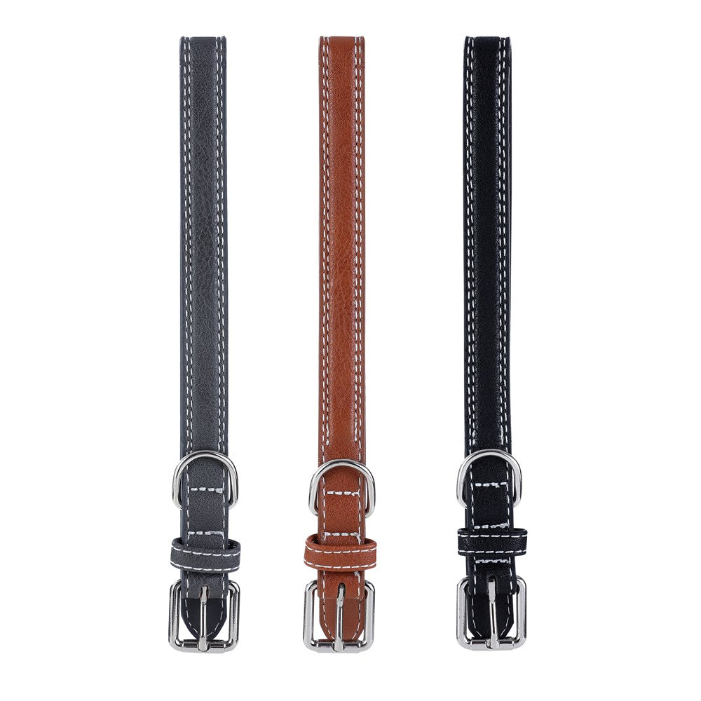 Leather Look Padded Dog Collar with Stitch Detail Medium