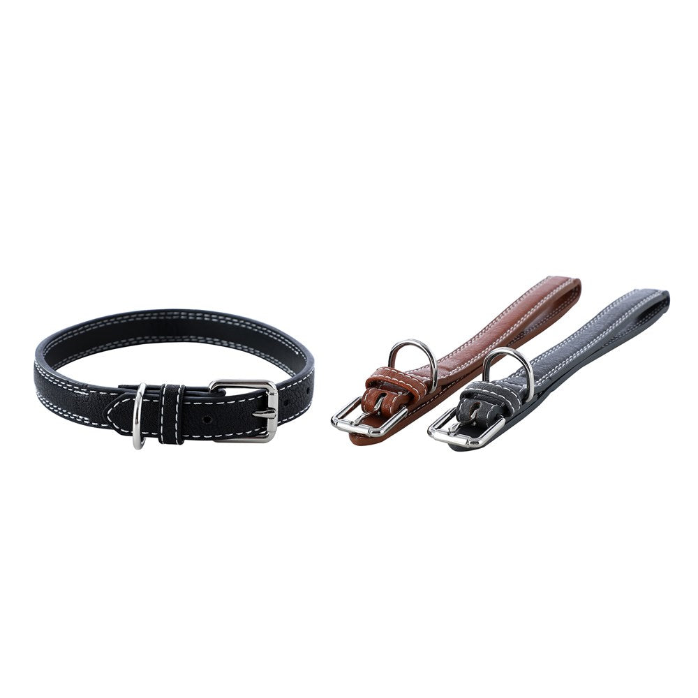 Leather Look Padded Dog Collar with Stitch Detail - Medium