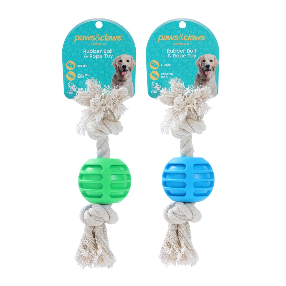TPR Ball and Rope Dog Toy 22cm - 2 Assorted