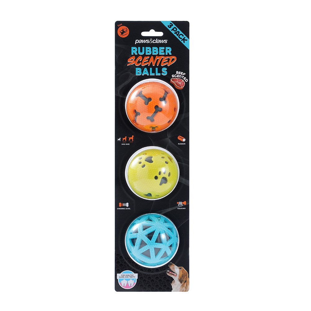 3 Pack Beef Scented Squeaker Dog Ball 7cm