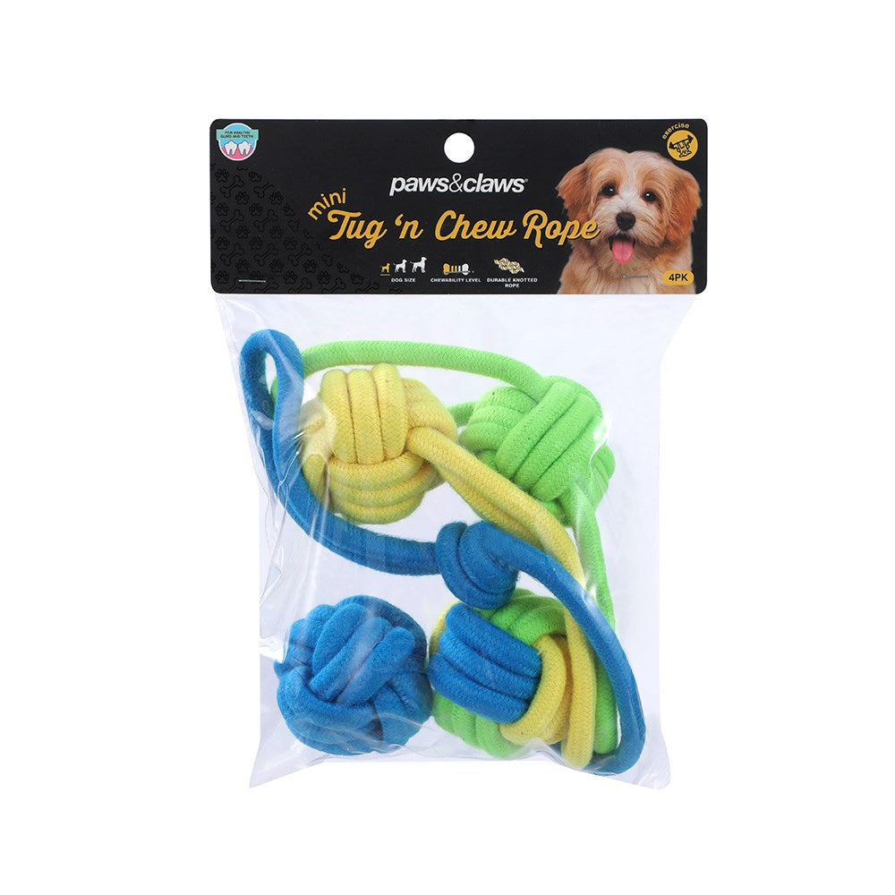 4 Pack Mini Tug N Chew Rope Dog Toy 23cm
