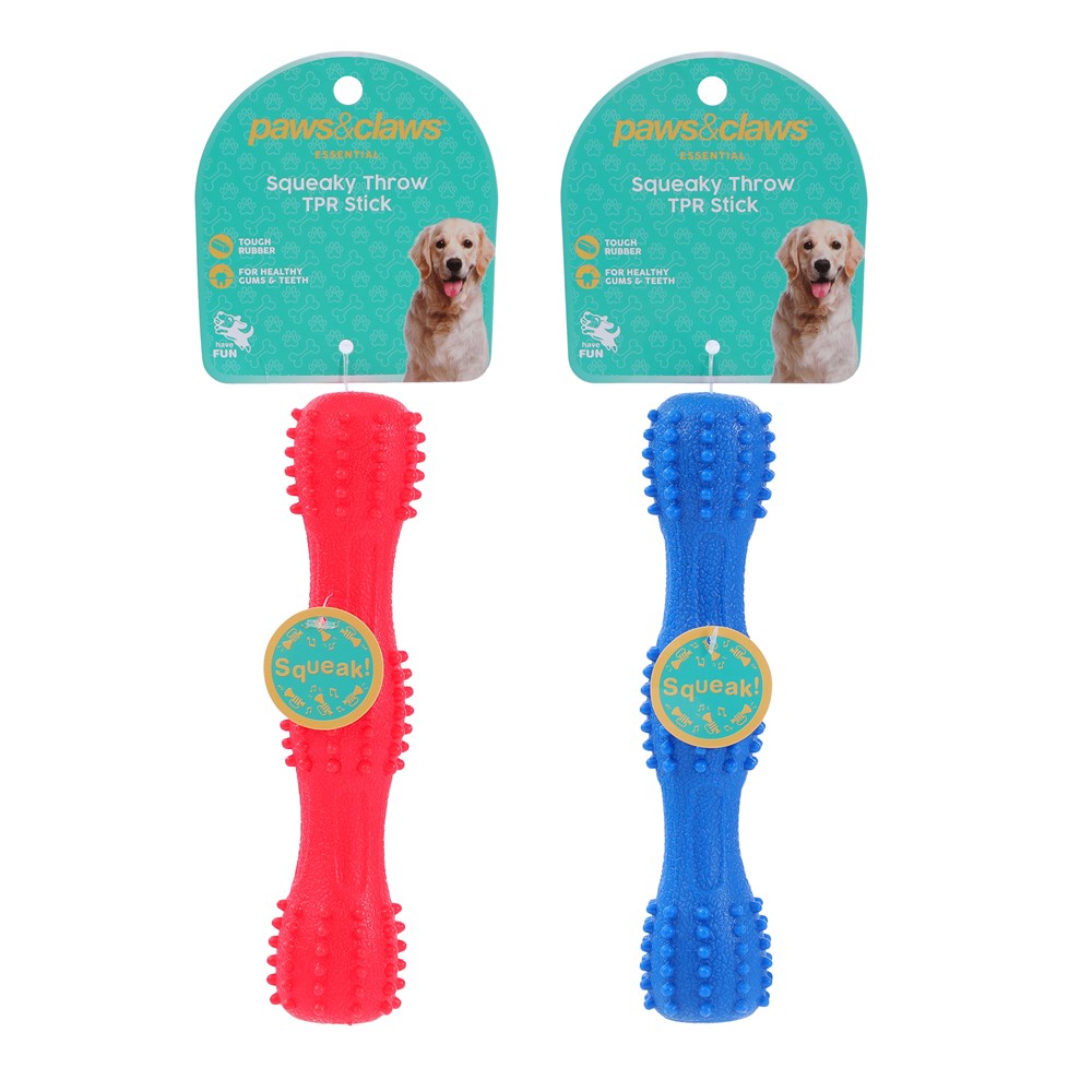 TPR Squeaky Throw Stick Dog Toy 18cm - 2 Assorted