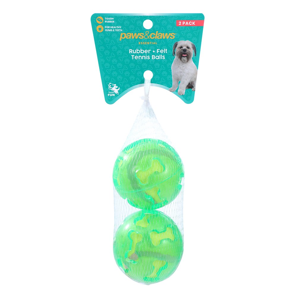 2 Pack TPR and Felt Ball Dog Toy 7cm - Assorted