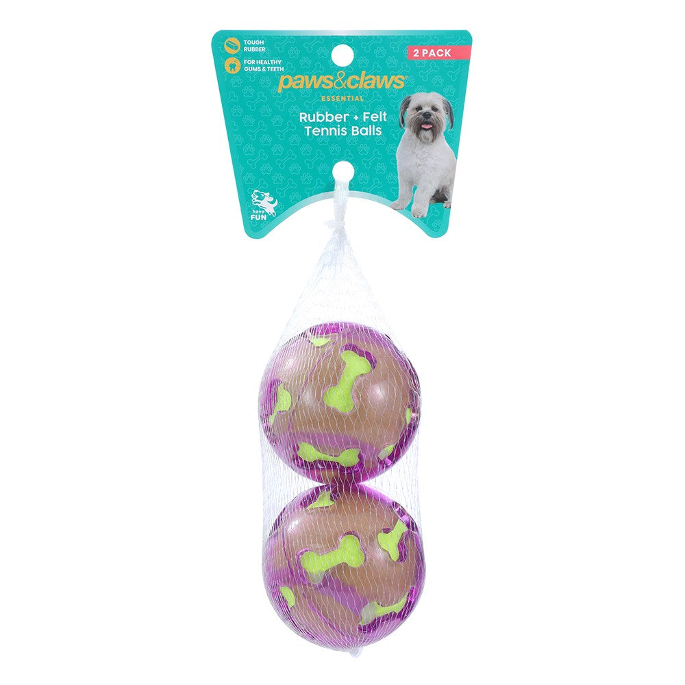 2 Pack TPR and Felt Ball Dog Toy 7cm - Assorted