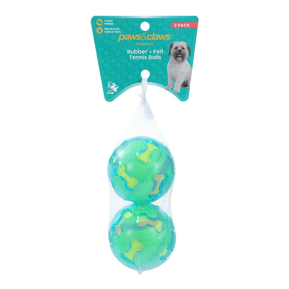 2 Pack TPR and Felt Ball Dog Toy 7cm - Assorted