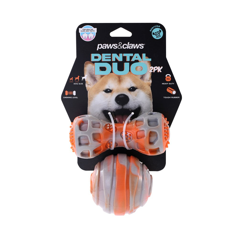 2 Pack Dental Duo TPR Ball and Baton Dog Toy