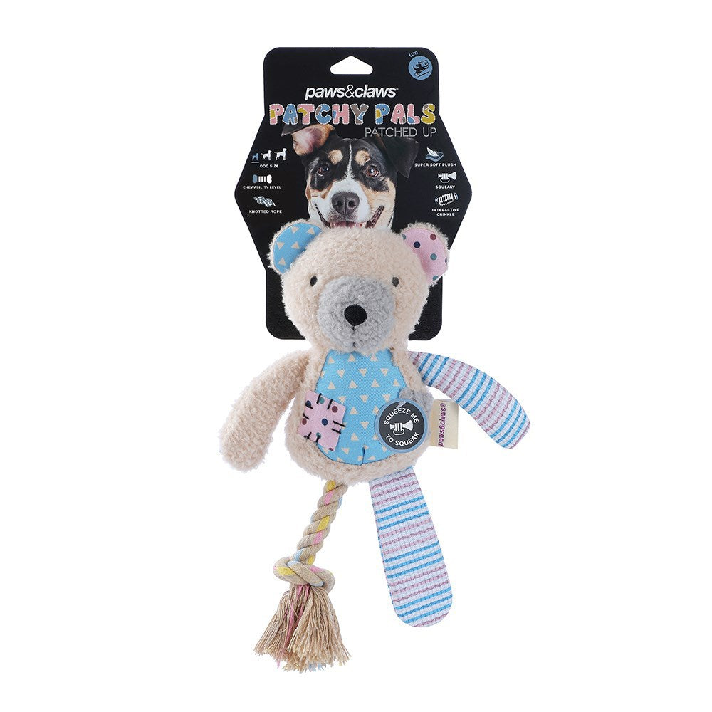 Patchy Pals Plush Bear Pet Toy with Rope