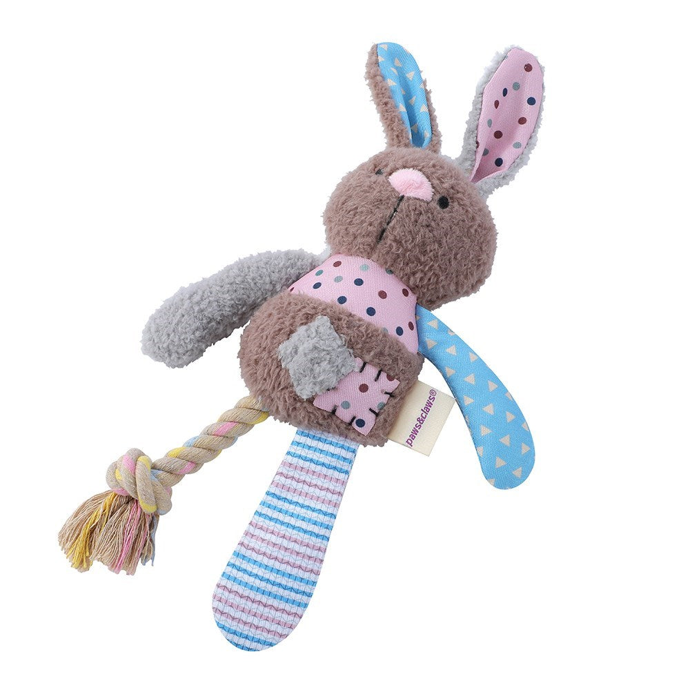 Patchy Pals Plush Rabbit Pet Toy with Rope