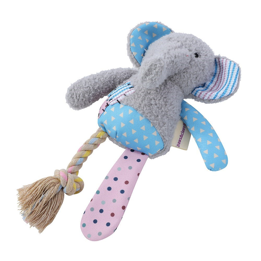 Patchy Pals Plush Elephant Dog Toy with Rope