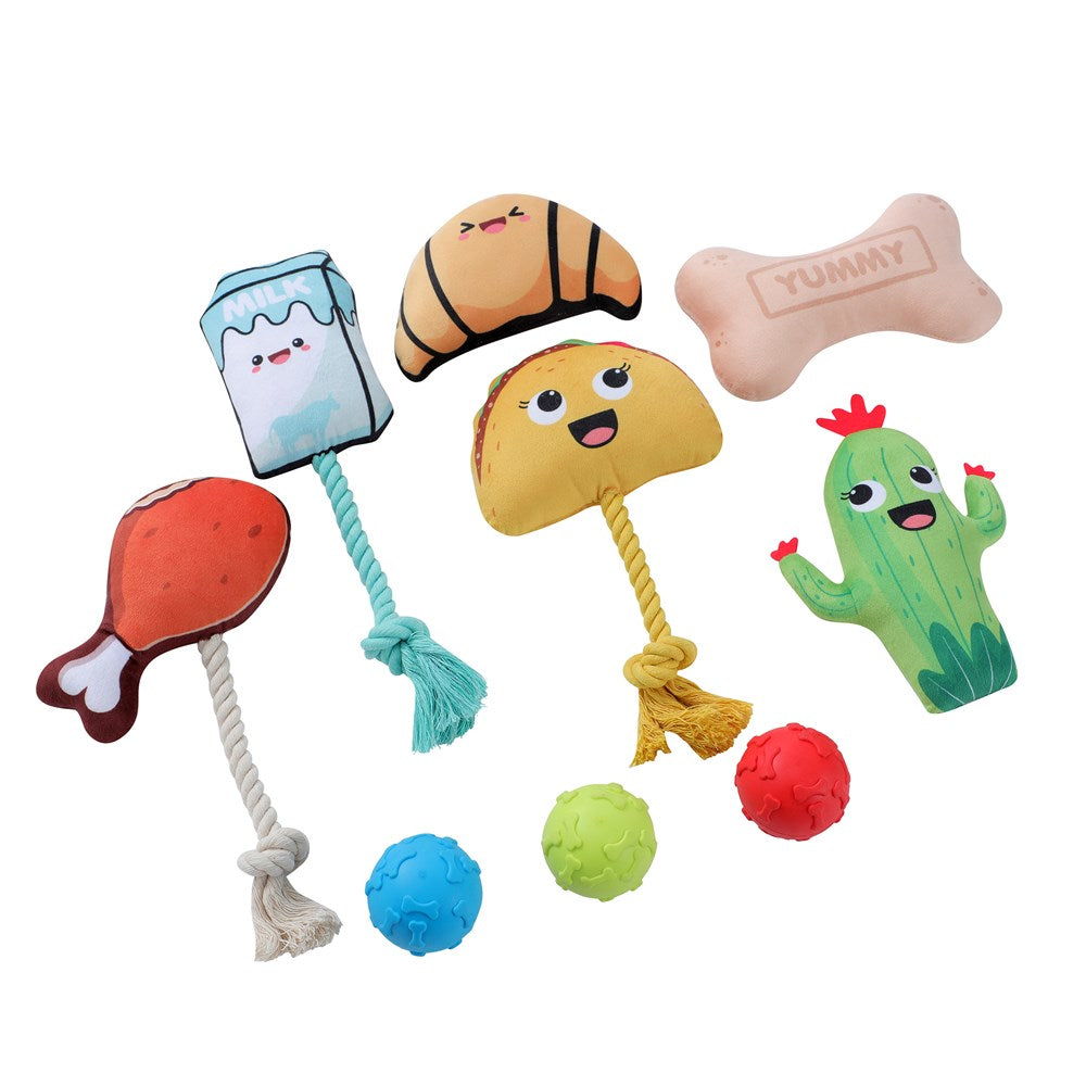 3 Pack Plush and TPR Tug N Play Dog Toy 17cm x 11cm x 5cm
