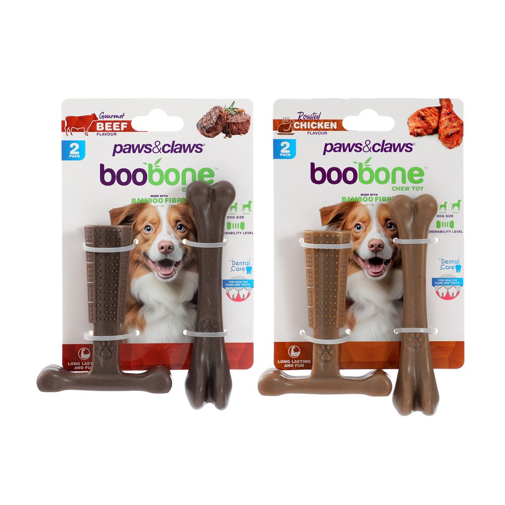 2 Pack Boobone T-Bone and Bone Dog Chew Toy Chicken and Beef Flavour