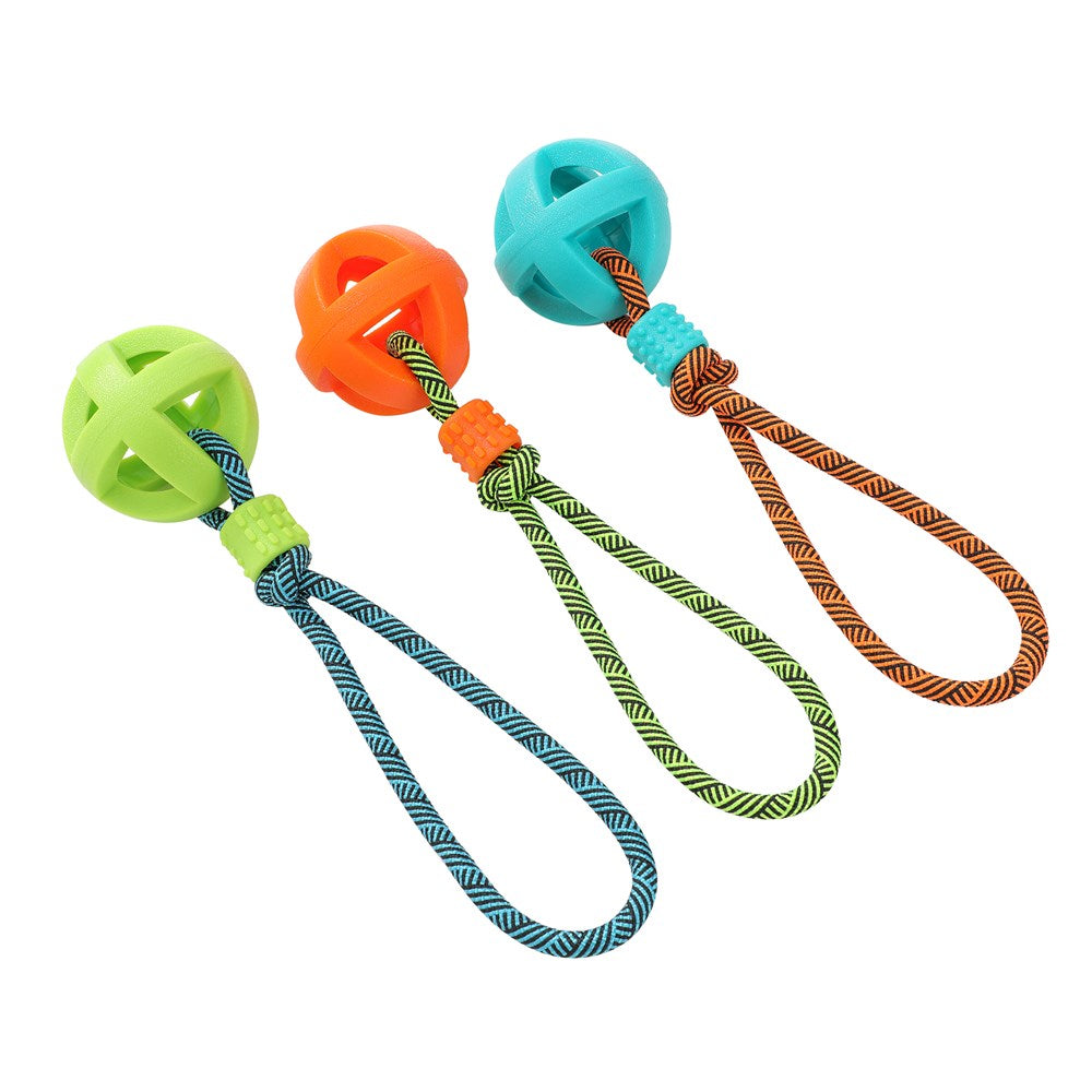 TPR Ball with Rope Dog Toy 36cm - Assorted