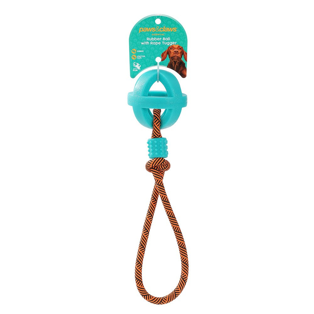 TPR Ball with Rope Dog Toy 36cm - Assorted