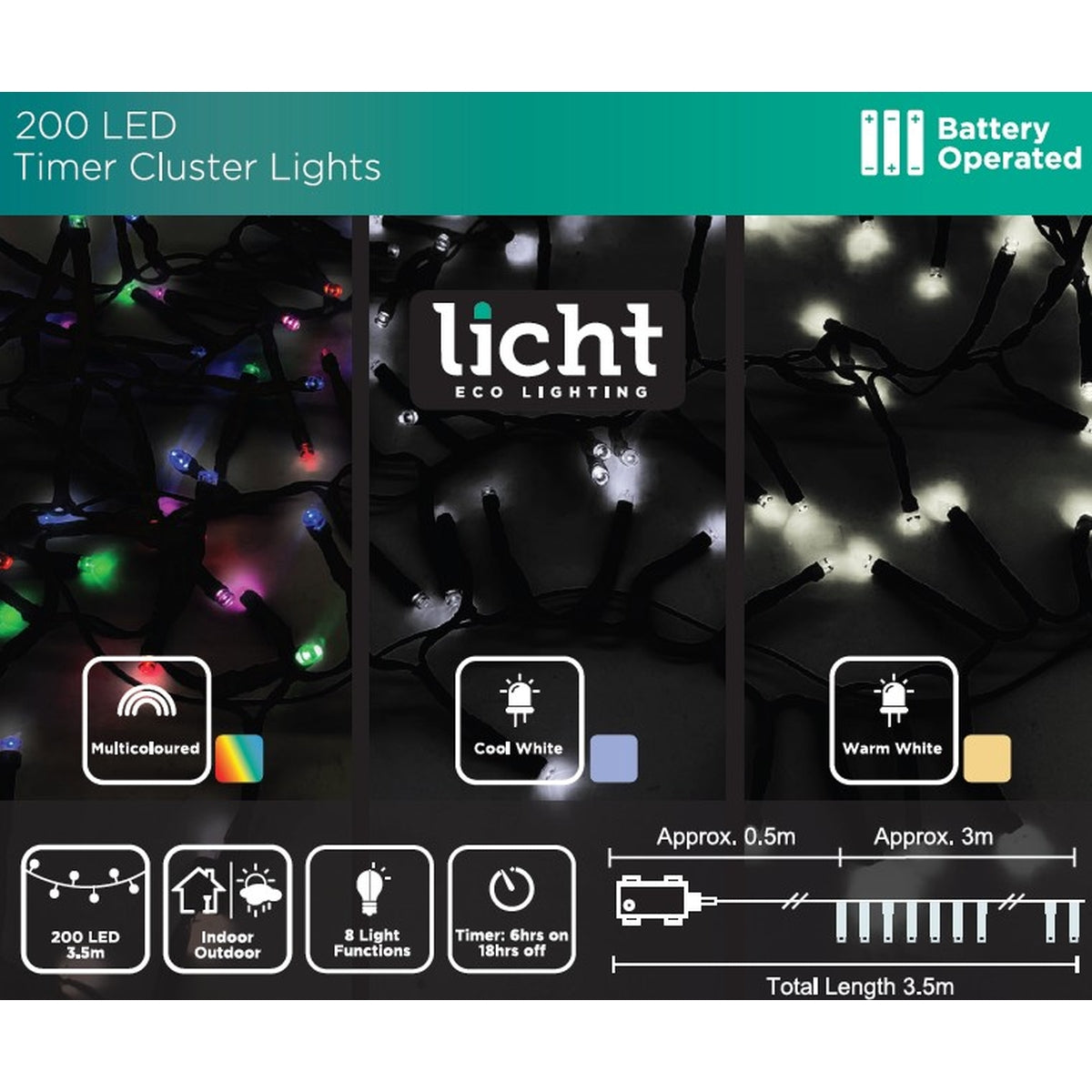 LED Cluster Lights 200L 8 Function