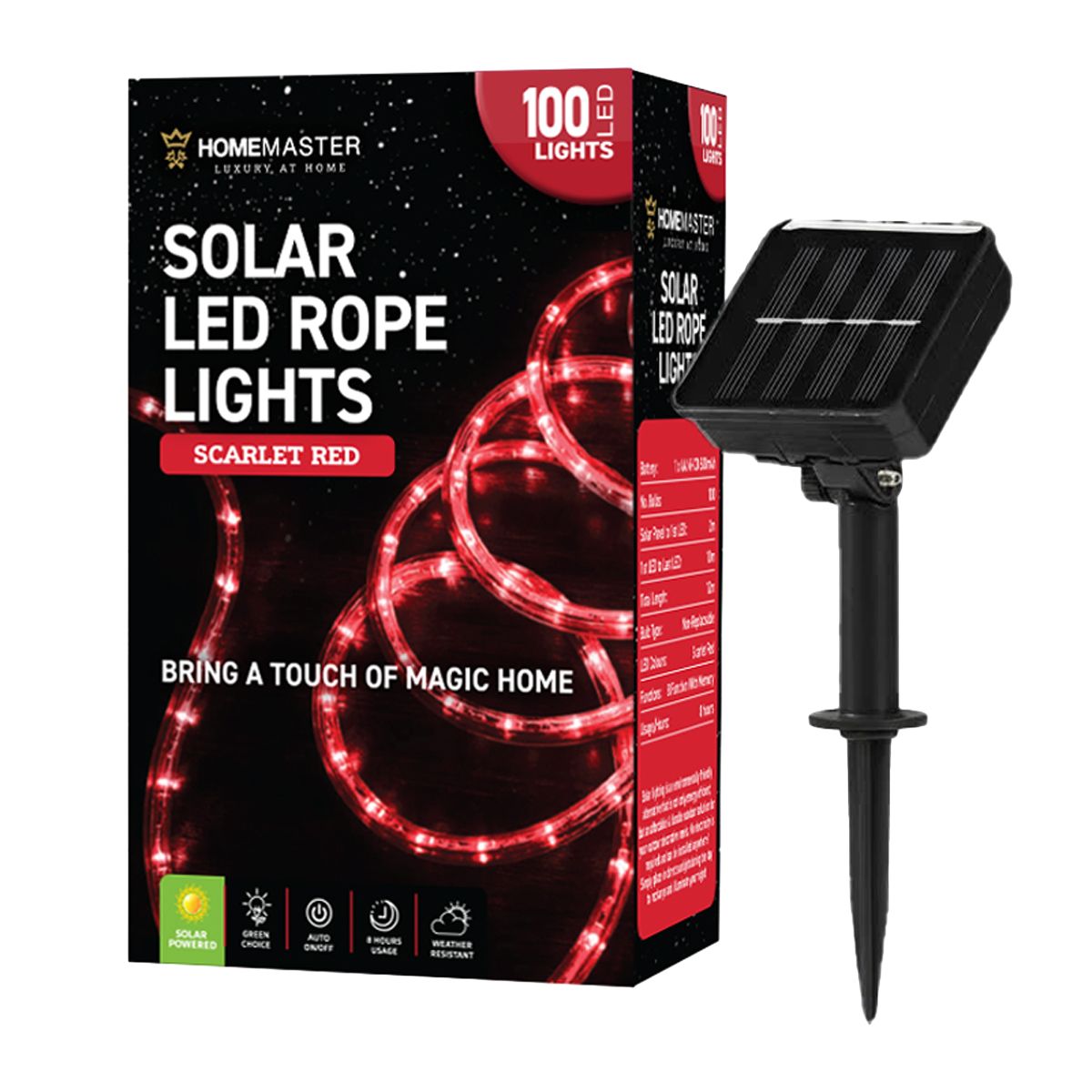 12m Solar LED Rope Lights - Scarlet Red