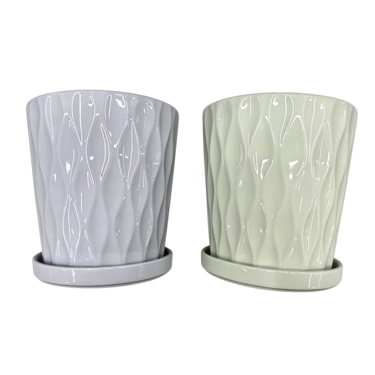 Hexagonal Ceramic Pot with Saucer