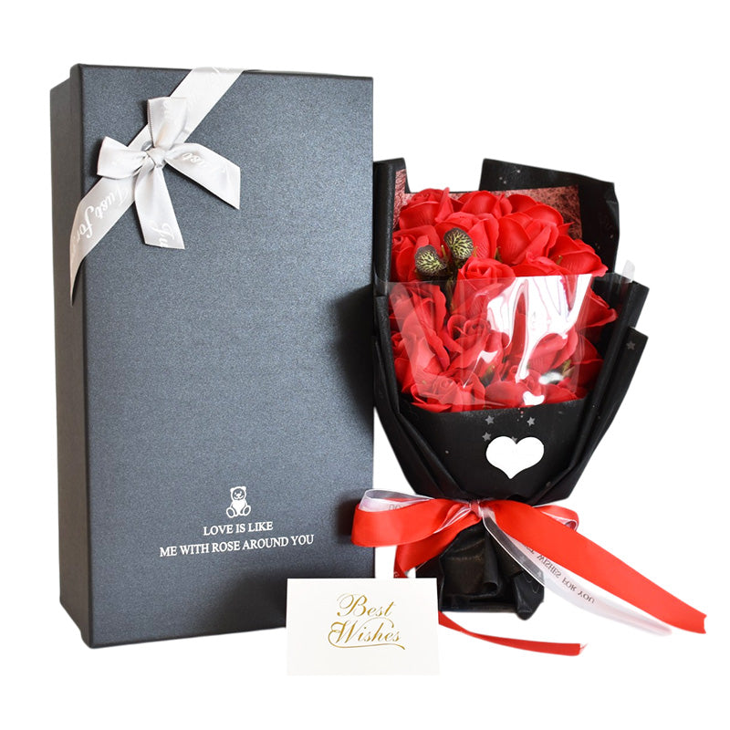 Bouquet of Artificial Roses in Black Gift Box