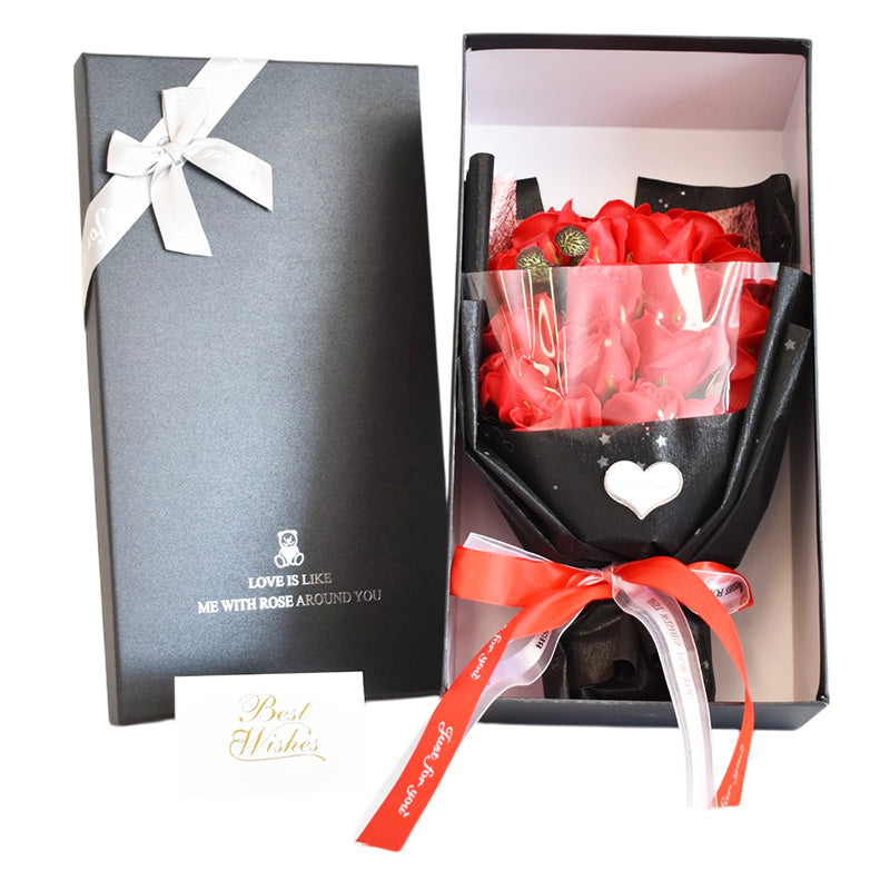 Bouquet of Artificial Roses in Black Gift Box