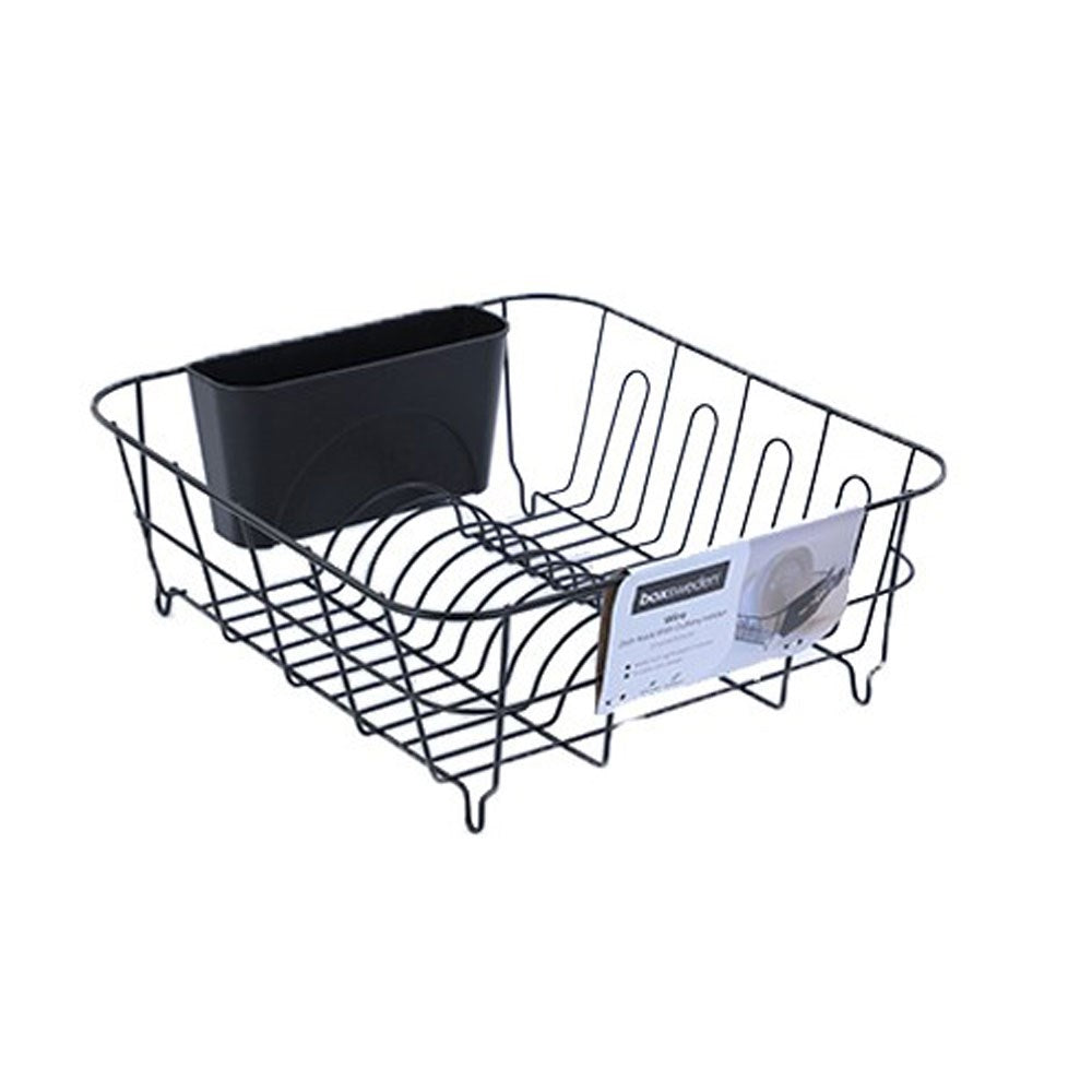 Wire Dish Rack With Cutlery Holder 37cm x 33cm x 13.5cm Black