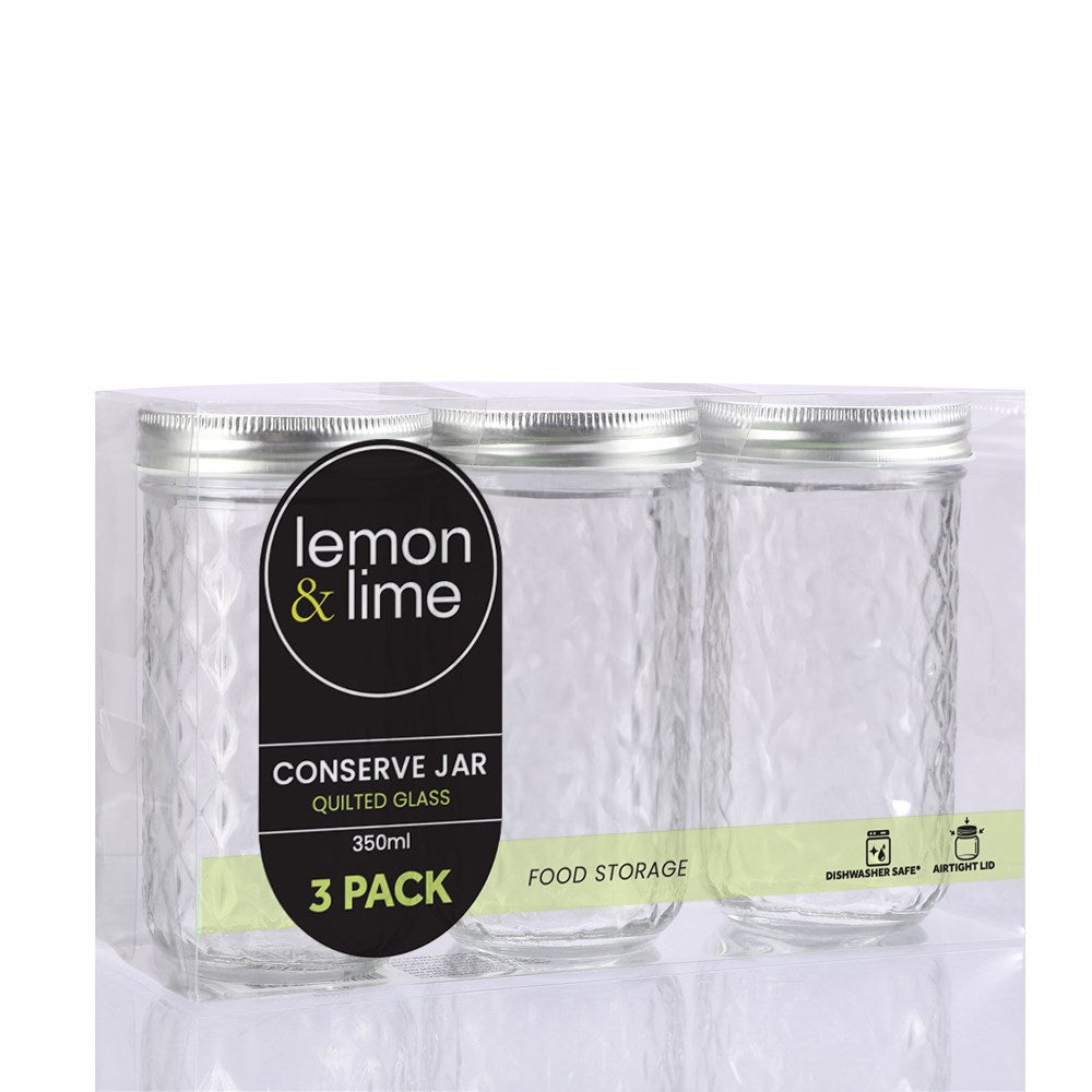 3 Pack Quilted Glass Conserve Jar 350ml