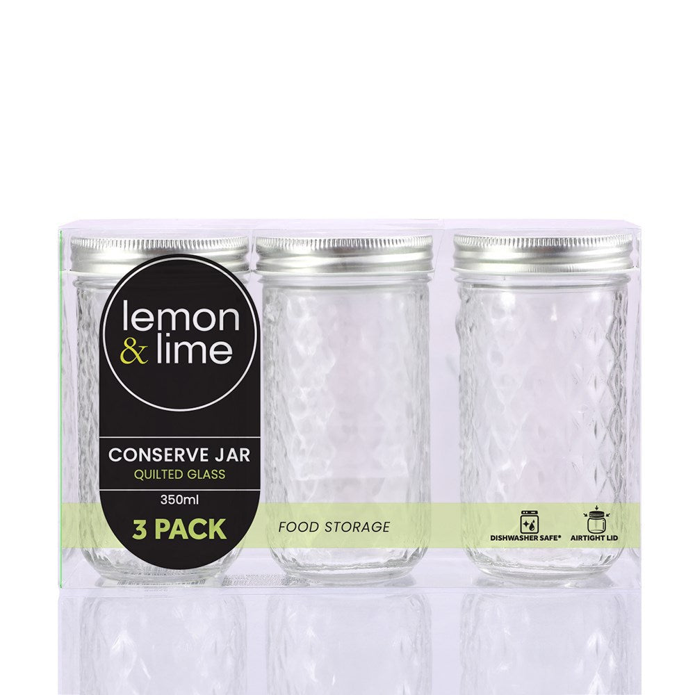 3 Pack Quilted Glass Conserve Jar 350ml