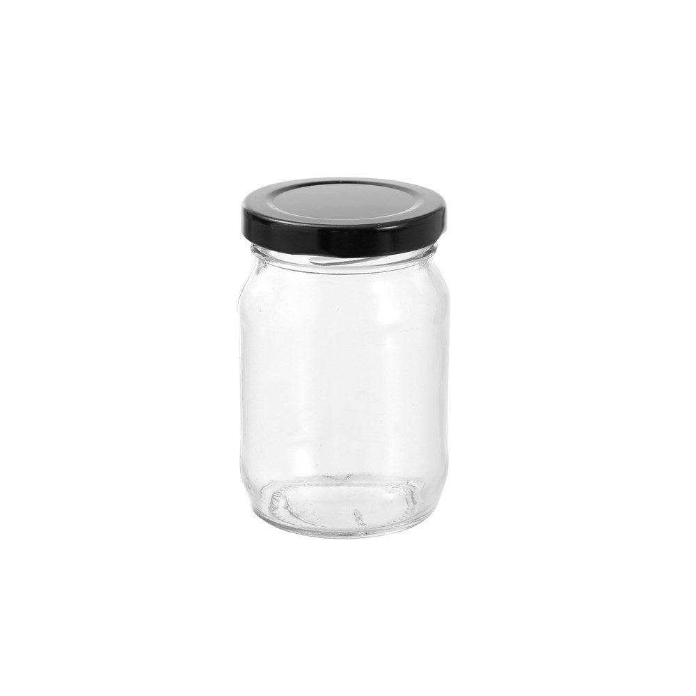 12 Pack Verona Glass Jar 150ml Black Lid