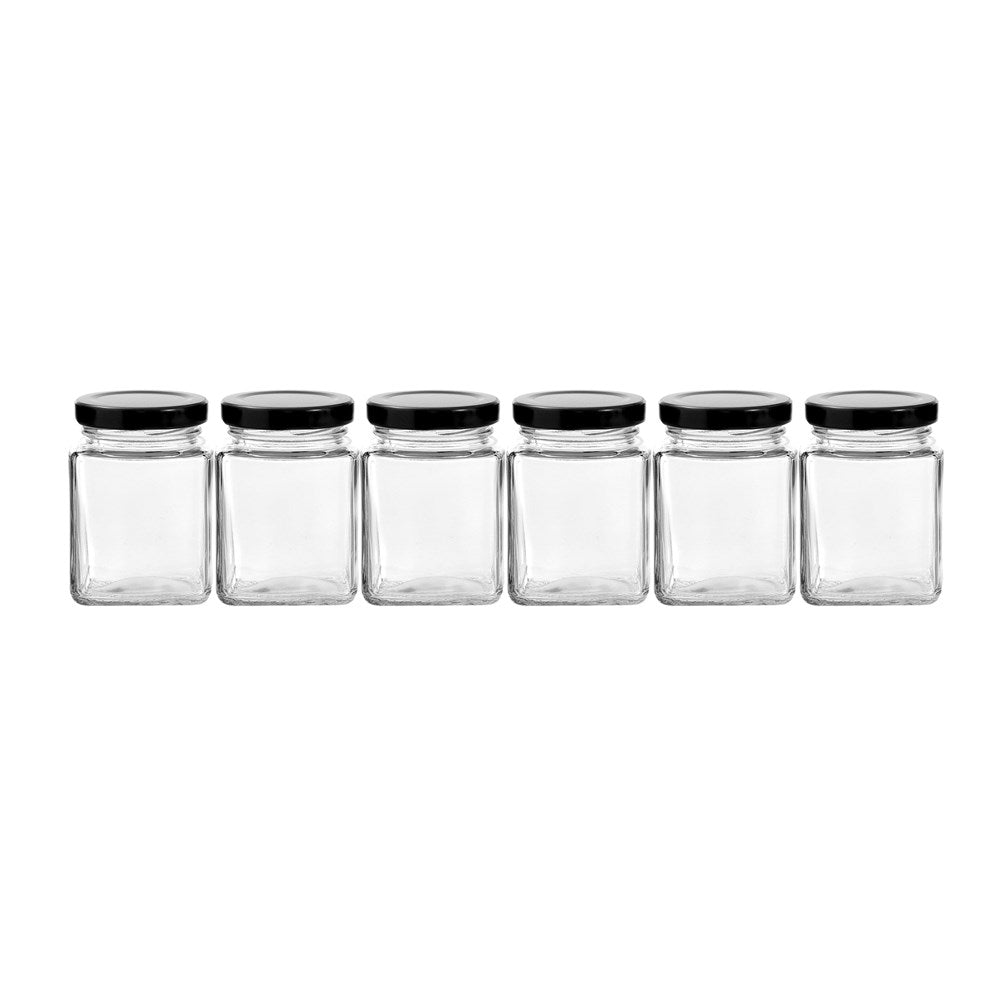 6 Pack Square Glass Jar 120ml Black Lid