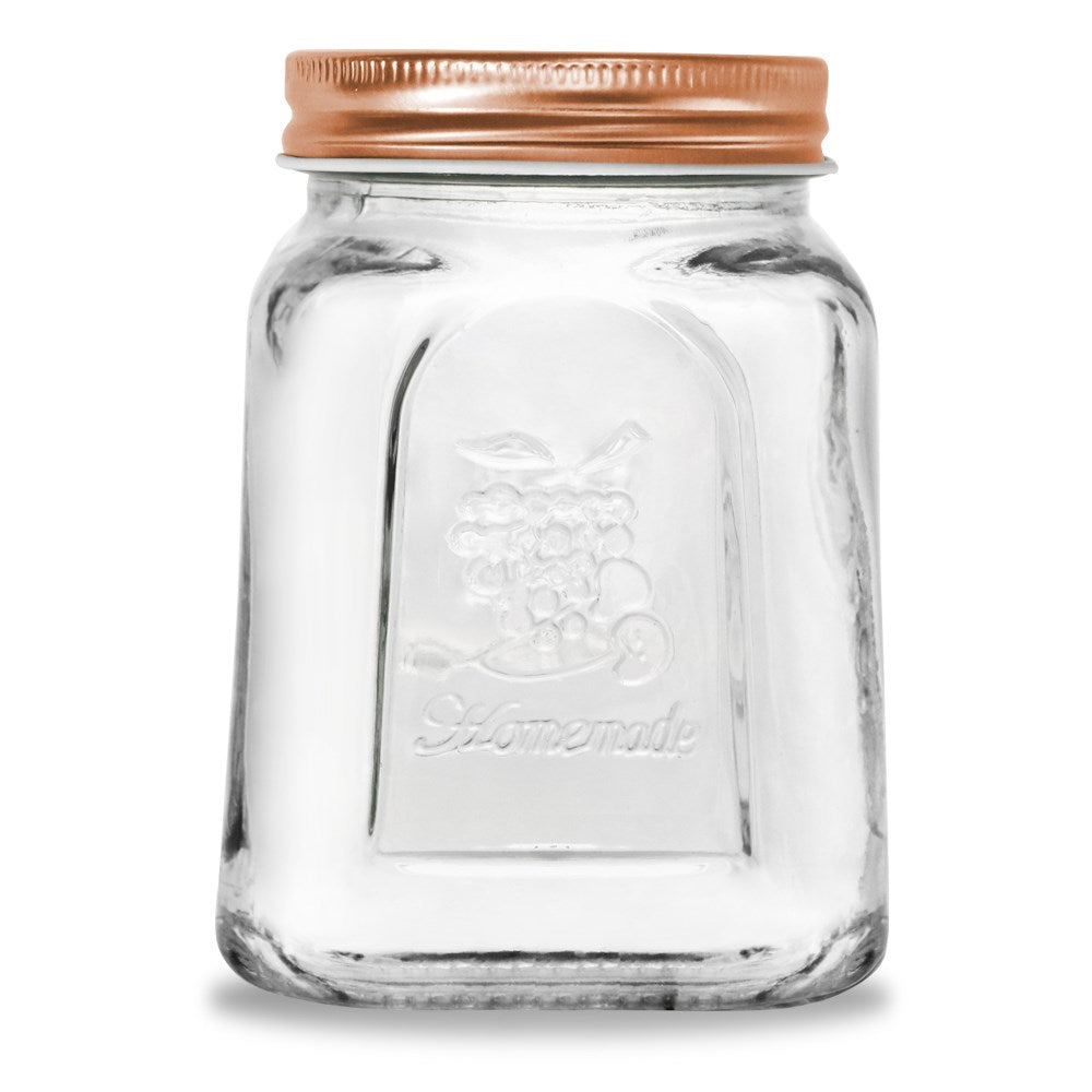 6 Pack Modena Square Glass Jar 475ml Rose Gold Lid