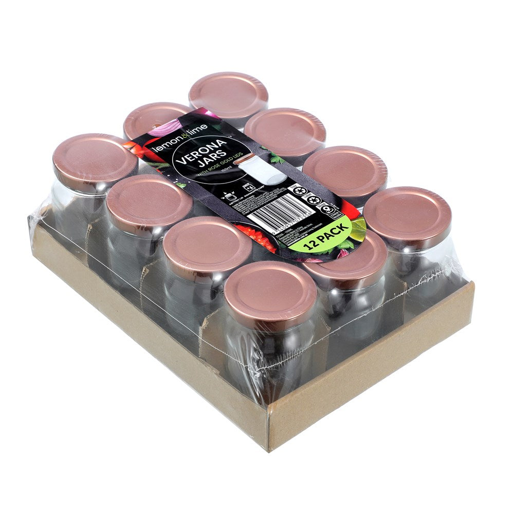 12 Pack Verona Glass Jar 150ml Rose Gold Lid