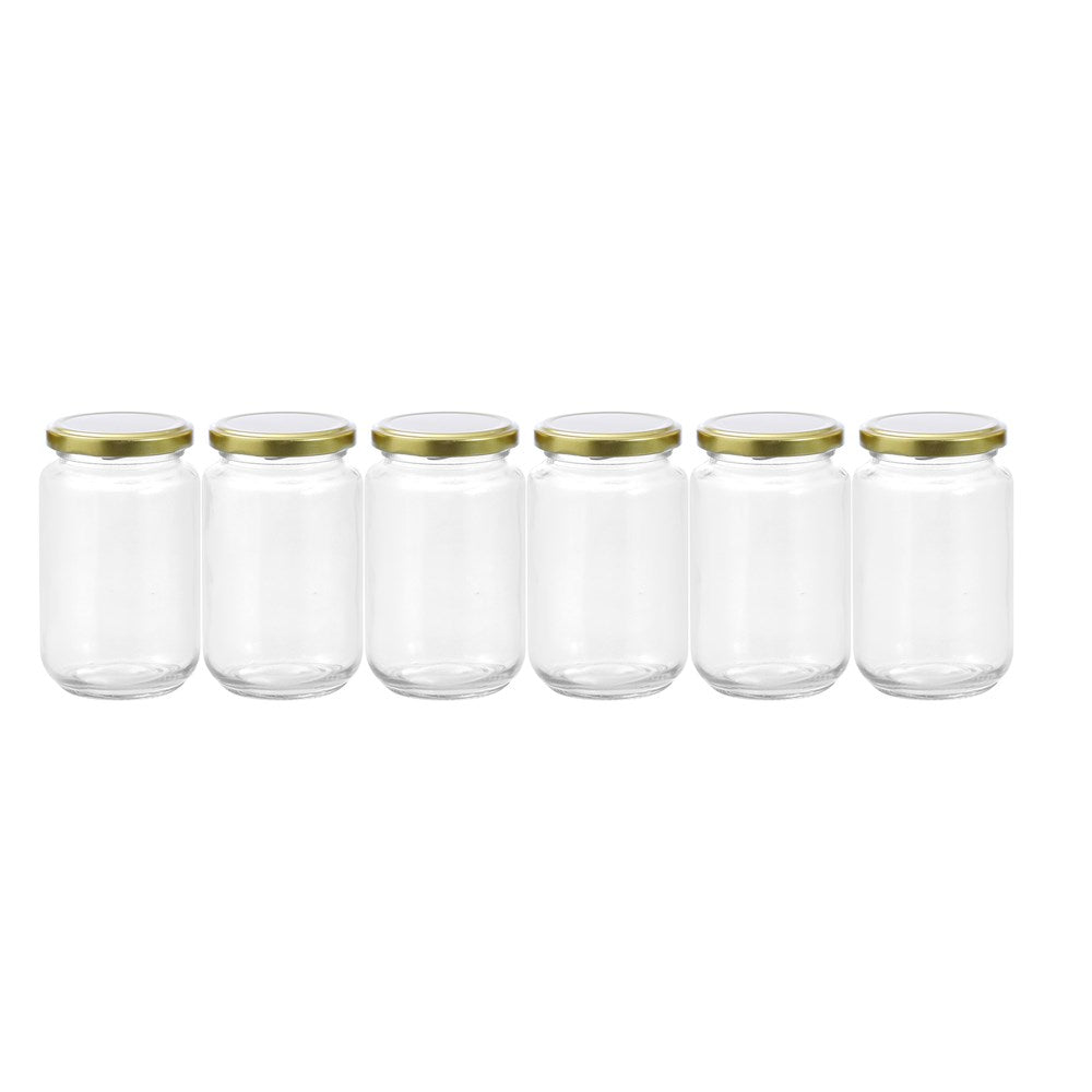 6 Pack Glass Conserve Jar 360ml Gold Lid