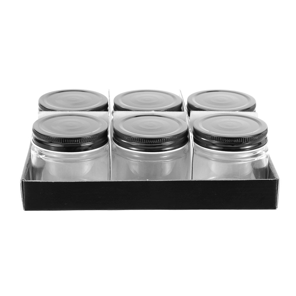 6 Pack Capri Glass Preserve Jar 200ml Black Lid